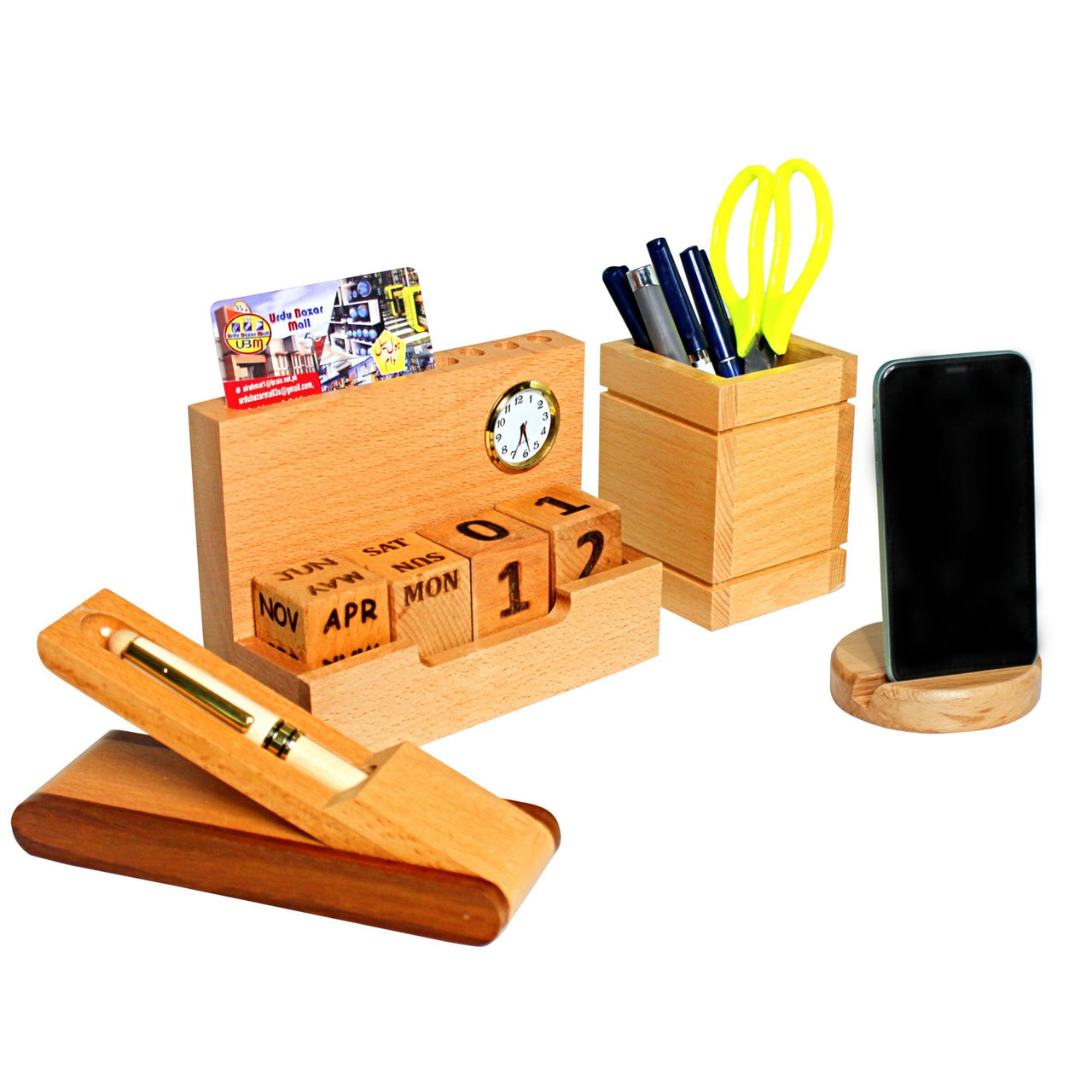 Wooden Office Desk Accessories Set  Deal (Pack of 4)