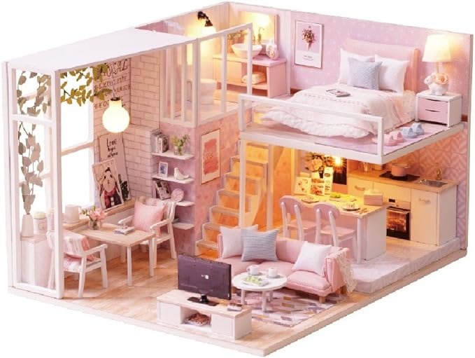 DIY Dollhouse Kit with Furniture and Music Movement