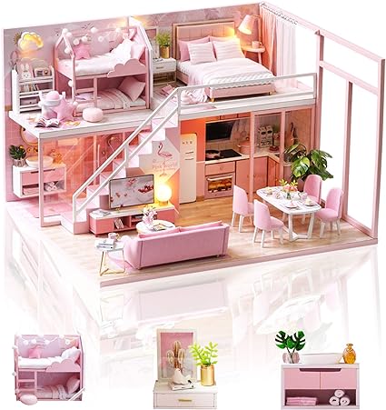 DIY Miniature Dolls House Kit with Furniture, Music Box, and Dust Cover