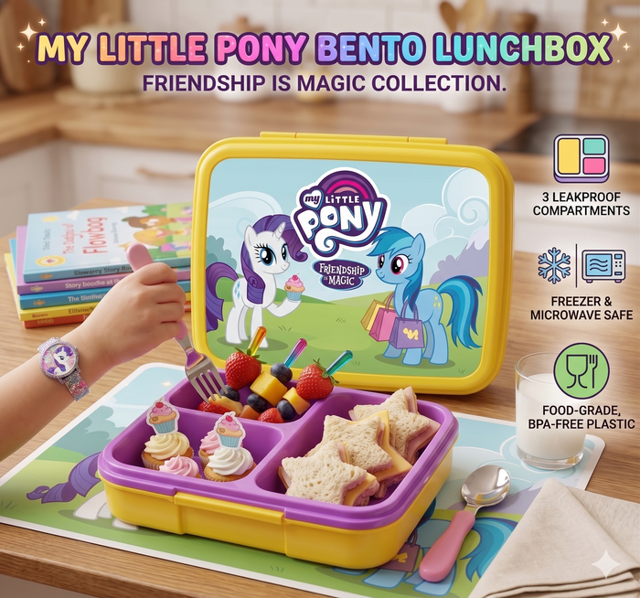 My Little Pony Bento Lunchbox – 3 Compartment Leakproof Kids Meal Box (Friendship is Magic Collection)