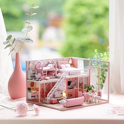 DIY Miniature Dolls House Kit with Furniture, Music Box, and Dust Cover