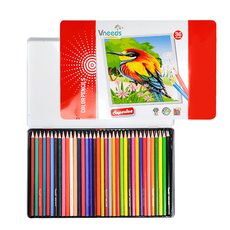 Vneeds Metal Tin Box with 12 Colored Pencils for Inspired Drawing