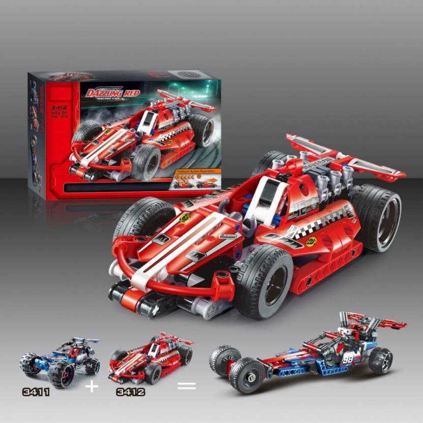 Dazzling Red 158 Pieces Building Block Construction Pullback Car