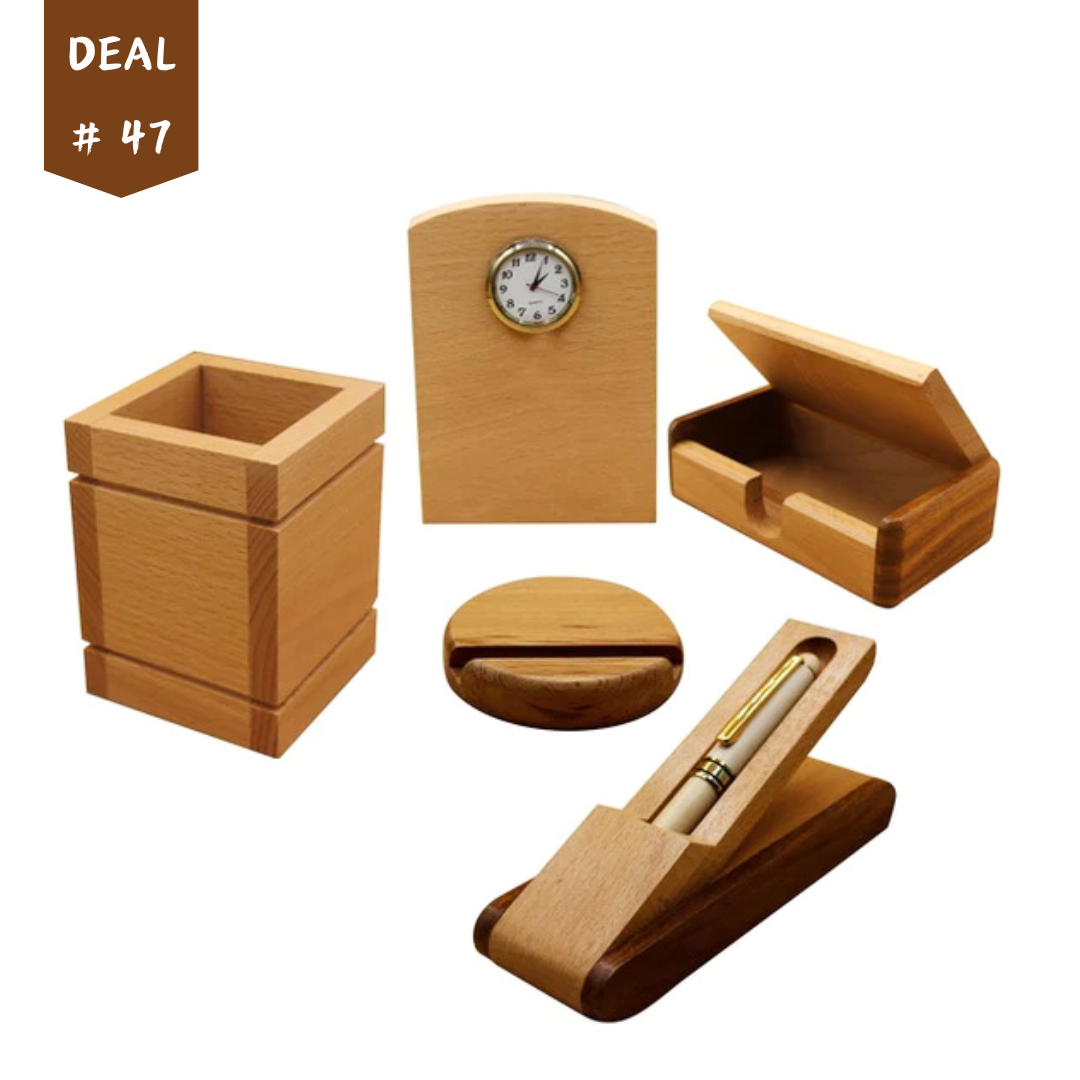 Pack of 4 Wooden Office Desk Accessories Deal