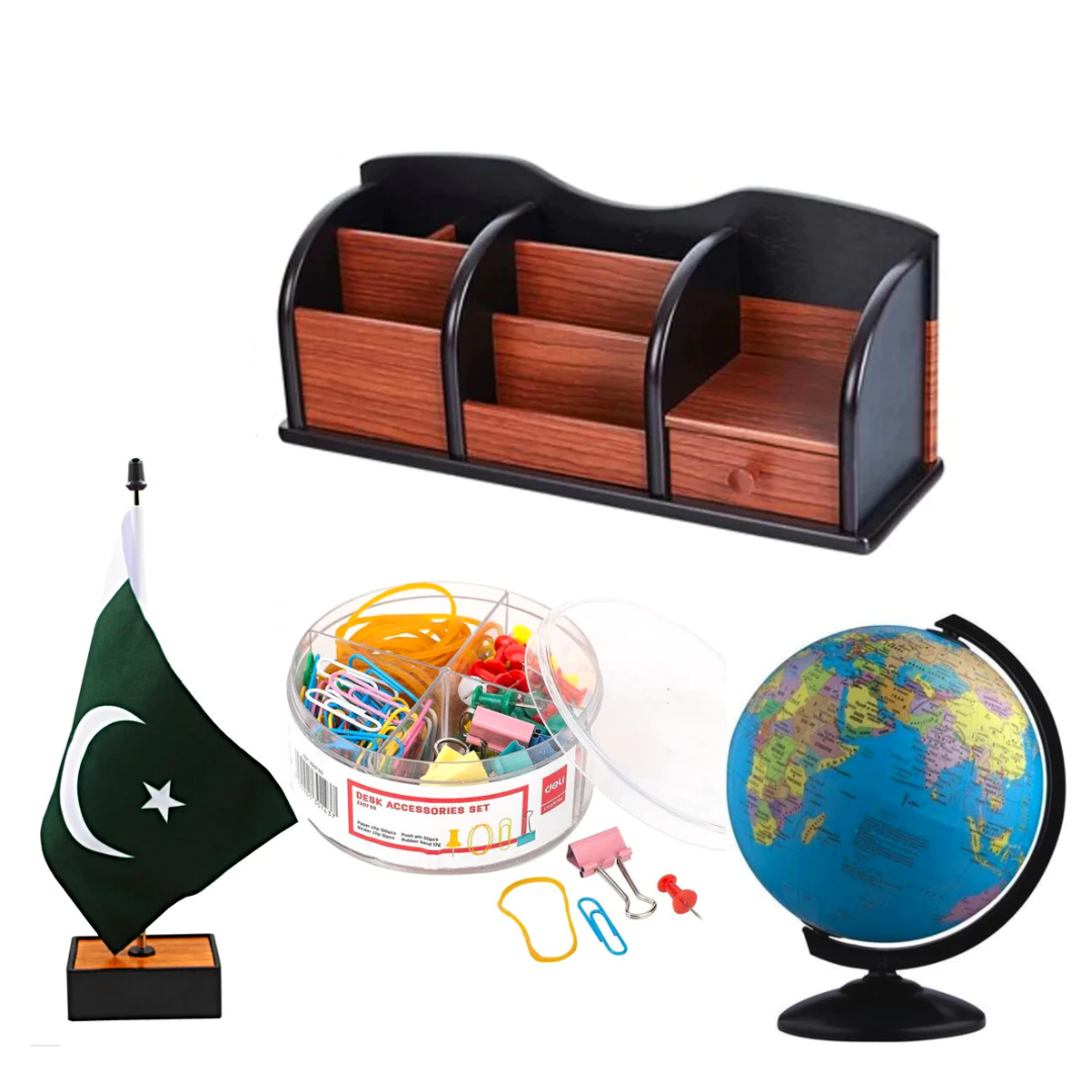 Wooden Office Desk Accessories Set Deal ( Pack of 4 )
