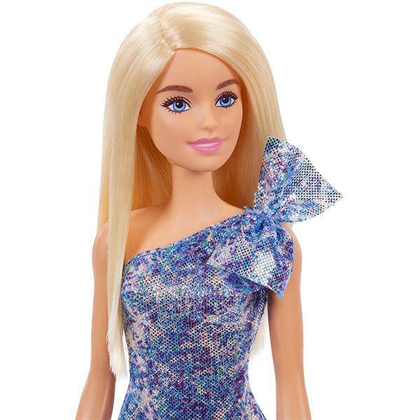 glitz barbie doll blonde hair with blue dress silver platform shoes