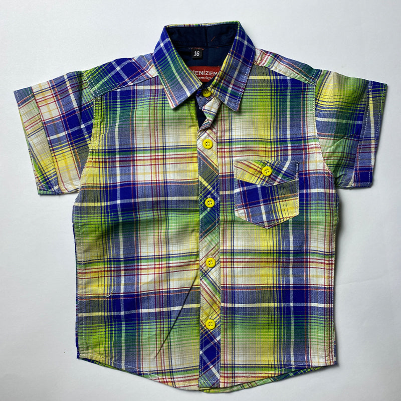 copy of sky blue checked cotton shirt for kids