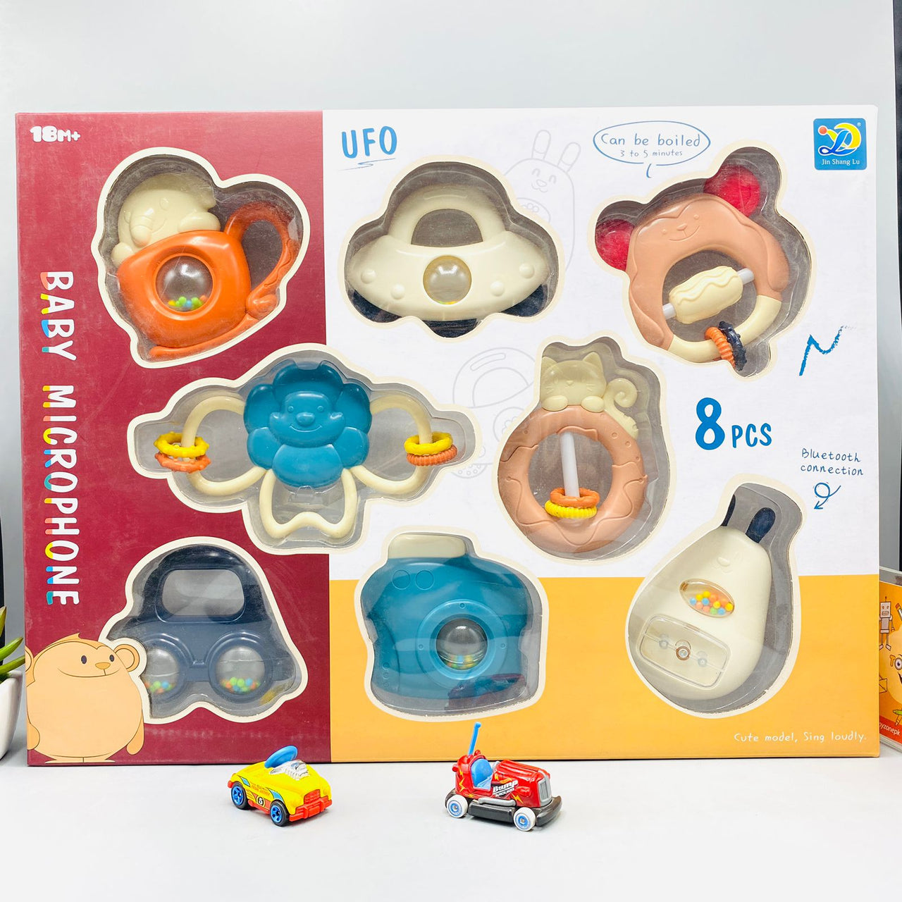 8 pieces animal and ufo shape rattle box