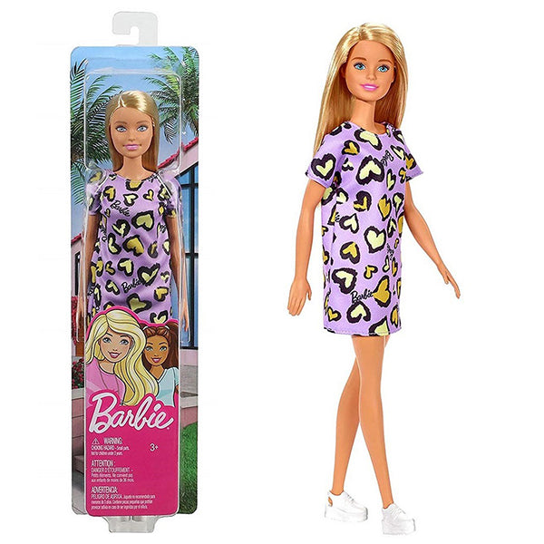 barbie doll blonde chic fashionista wearing purple dress