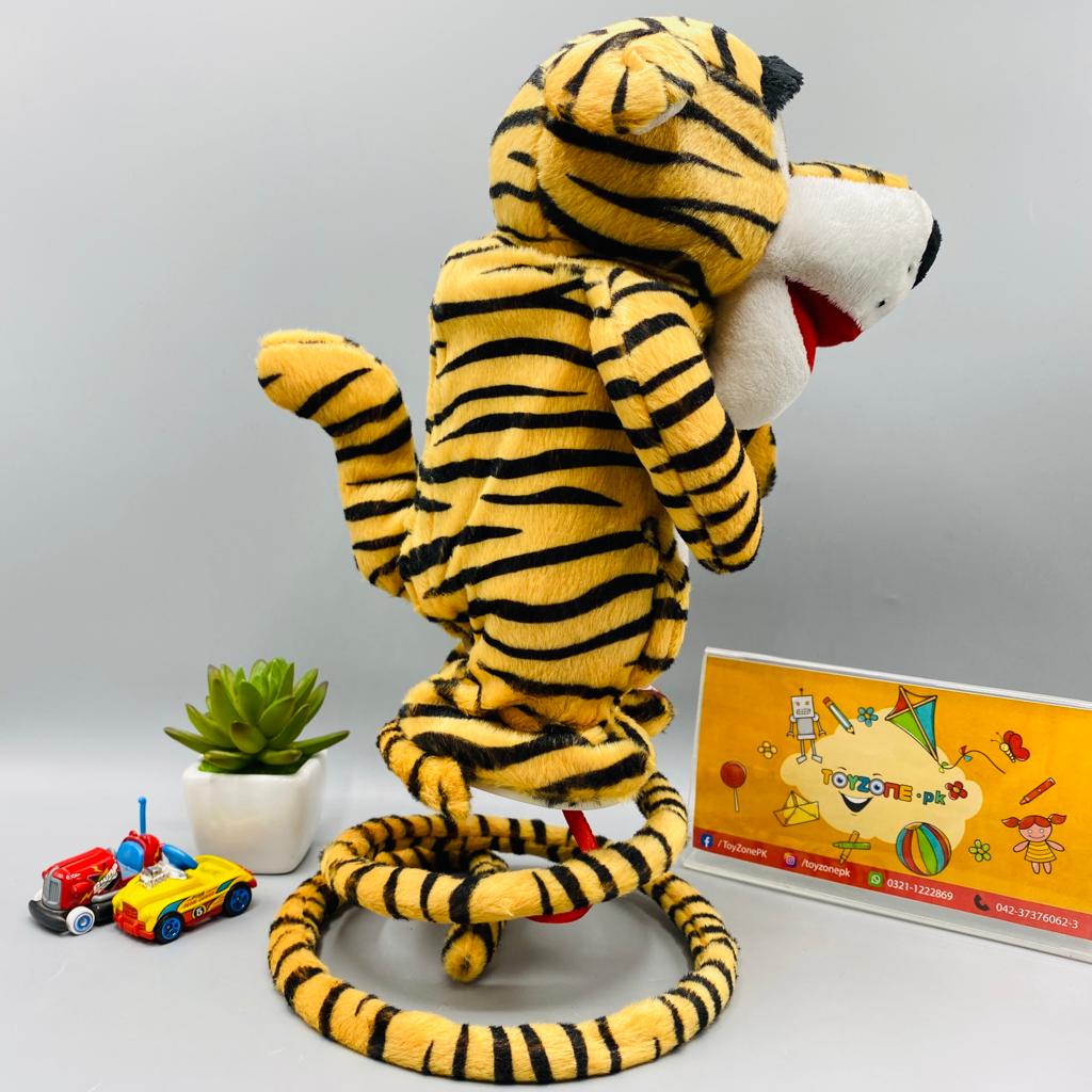 battery operated soft spring tiger toy with sound