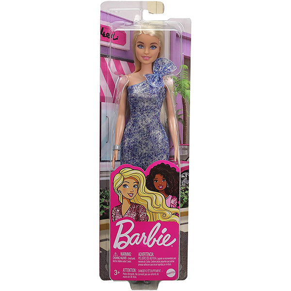 glitz barbie doll blonde hair with blue dress silver platform shoes