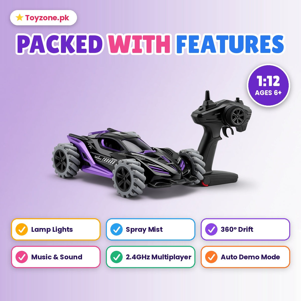Remote Control Multiplayer Stunt Drift Spray Car 1:12 Scale