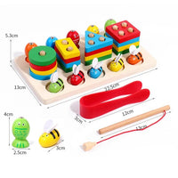 Thumbnail for 3 in 1 Wooden Toy 4 Column Fishing and Bee Clipping