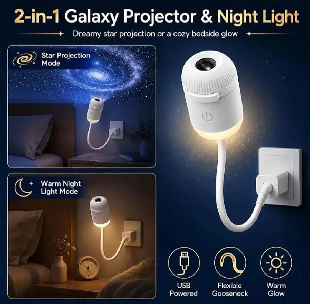 2 in 1 USB-Powered Moon Light Projector Night Lamp With 3 Different Disk