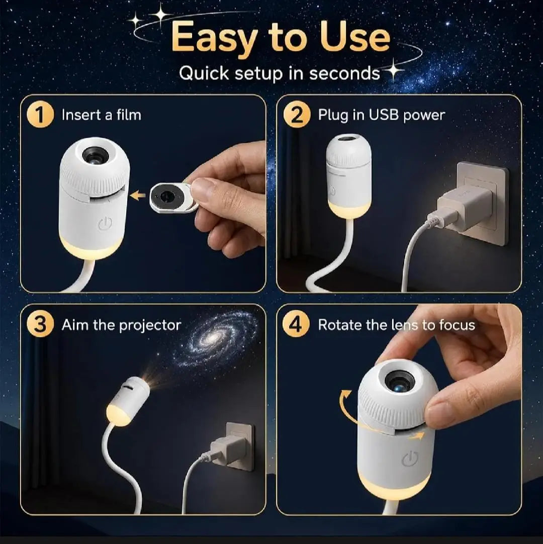2 in 1 USB-Powered Moon Light Projector Night Lamp With 3 Different Disk
