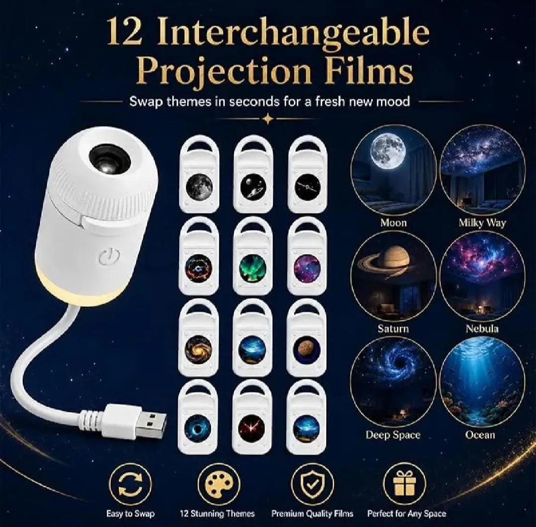 2 in 1 USB-Powered Moon Light Projector Night Lamp With 3 Different Disk