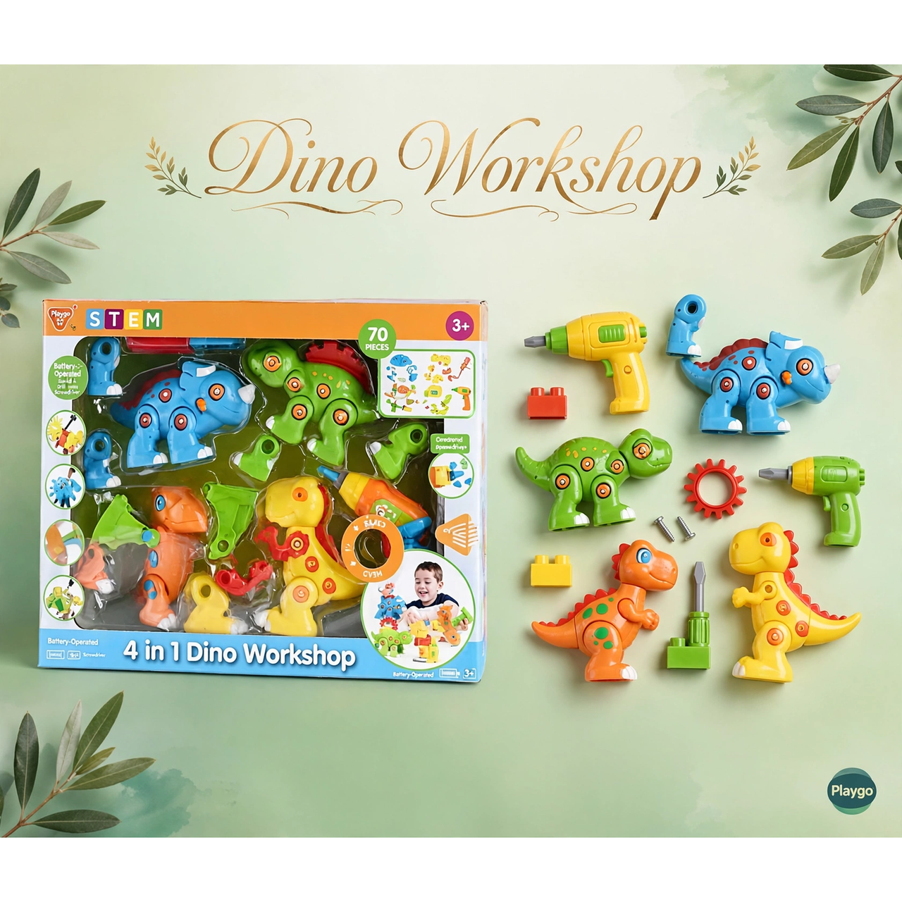 Playgo 4-in-1 Dino Workshop Battery-Operated Playset — hero