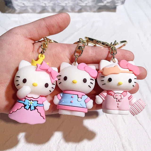 2Pcs Hello Kitty 3D Keychain with Wristband Strap