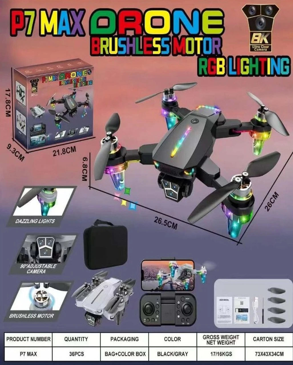 P7 MAX Drone Brushless Motor RGB Lighting, 80° Adjustable Camera & Pro Remote