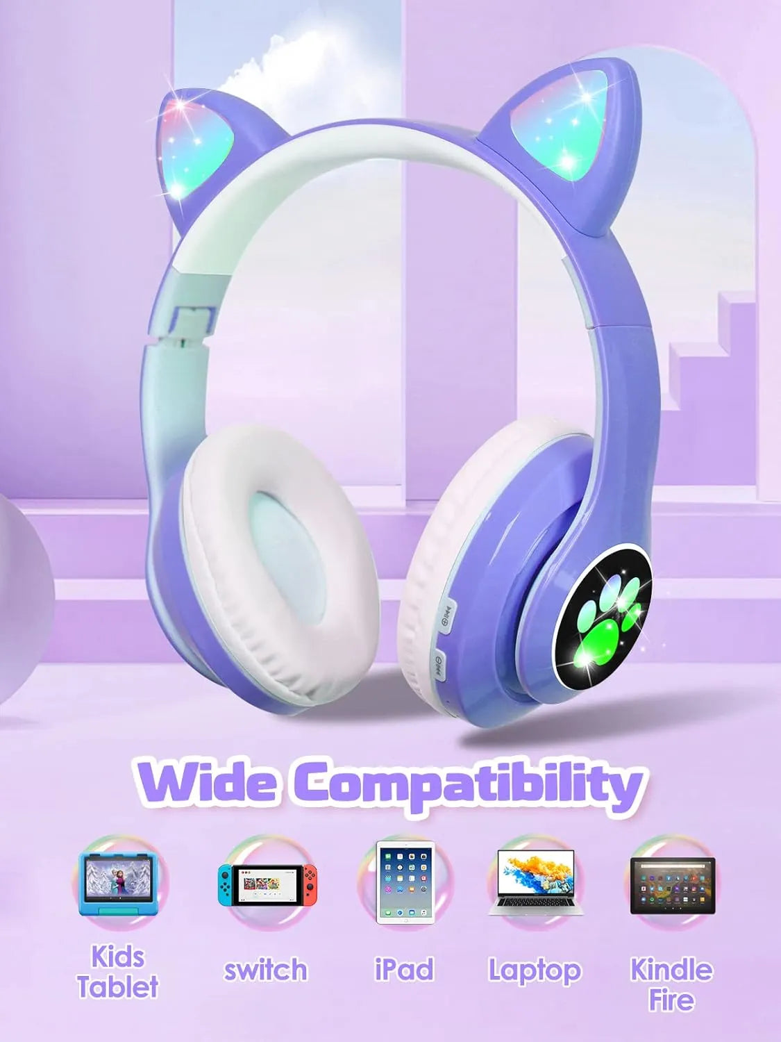 Foldable Bluetooth Cat Headphones With Light