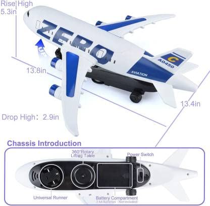 Light And Music Airplane Toy, With Lifting And Obstacle Function