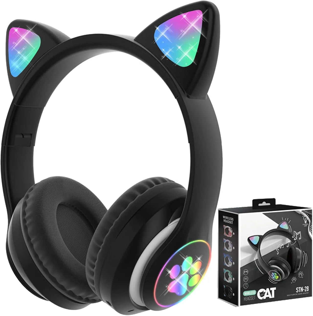 Foldable Bluetooth Cat Headphones With Light