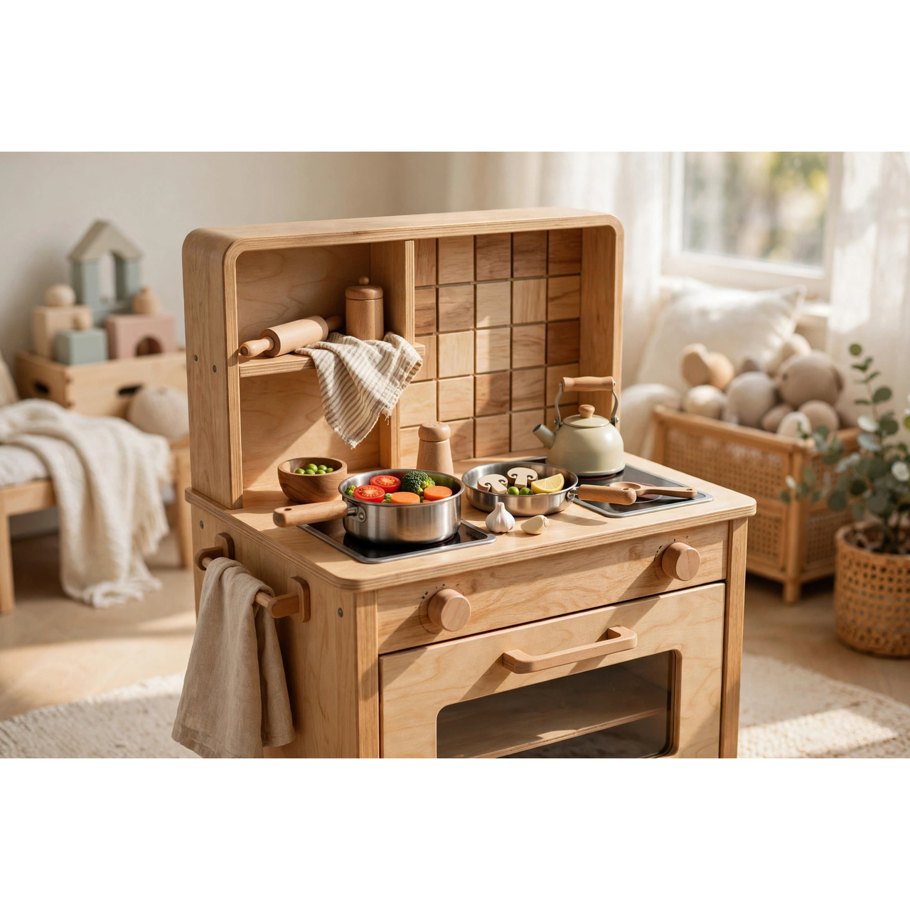 KidKraft Little Cook's Work Station Wooden Play Kitchen — in use