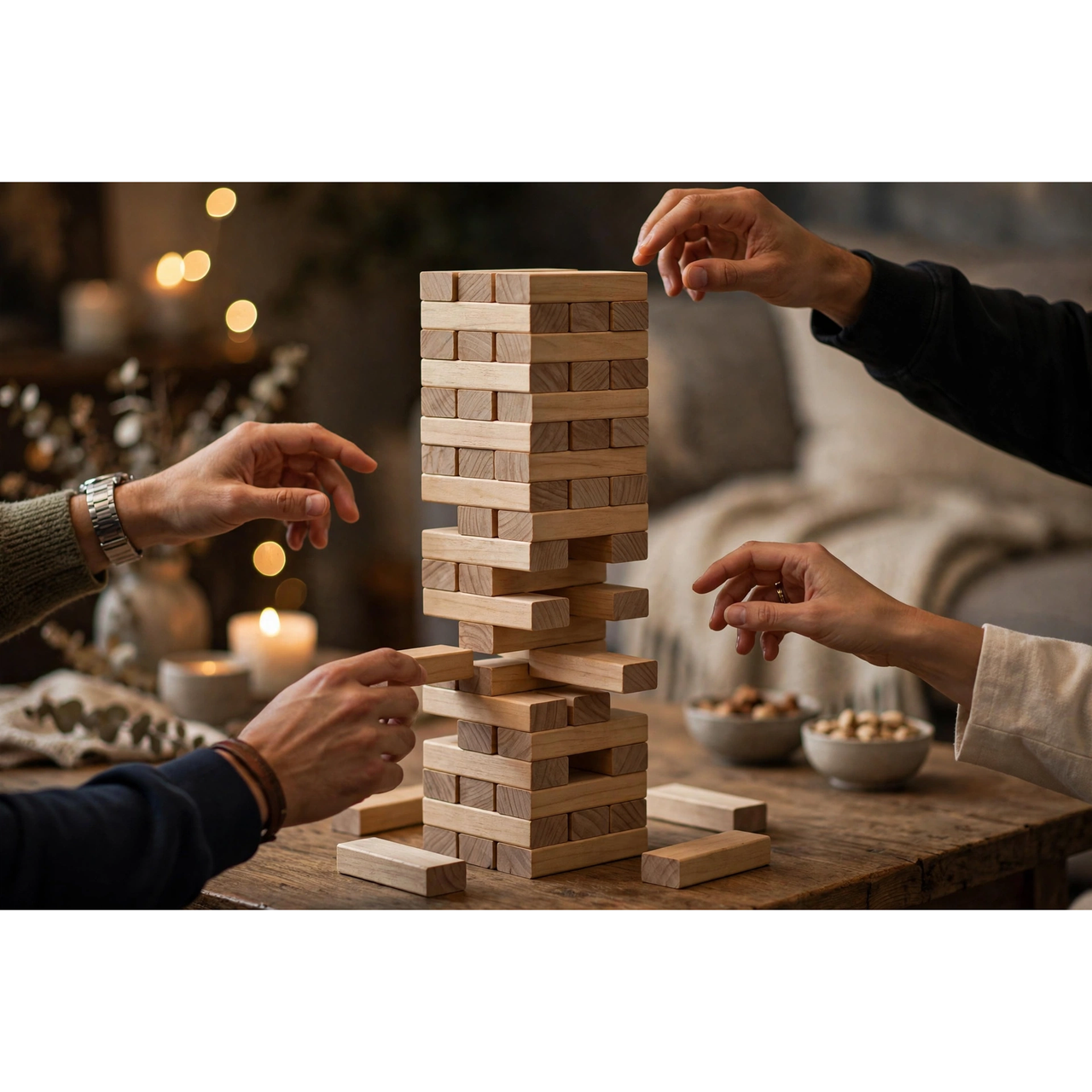 Hasbro Jenga Classic Stacking Game — in use