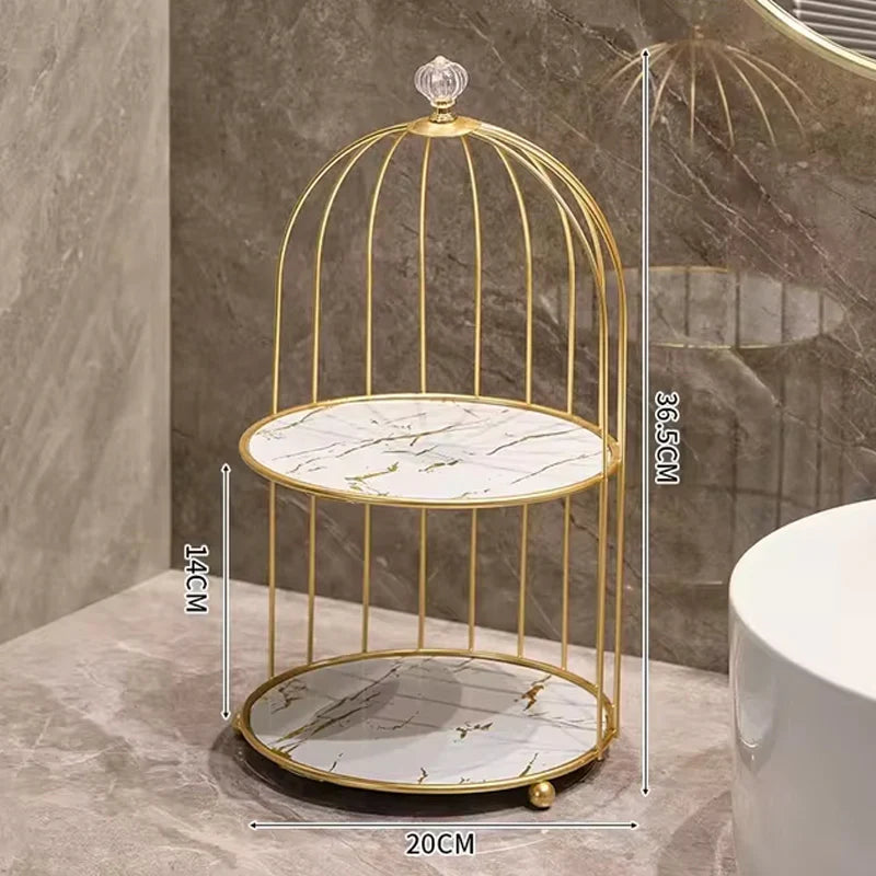 Multi Layer Makeup Organizer In Metal Bird Cage Shape