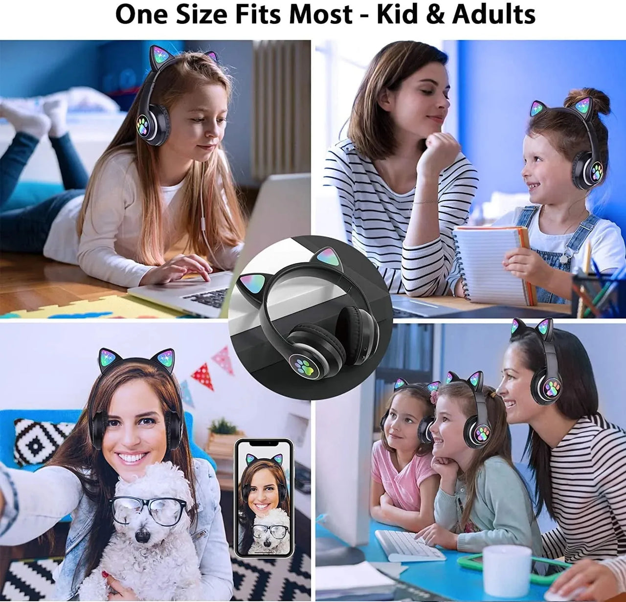 Foldable Bluetooth Cat Headphones With Light