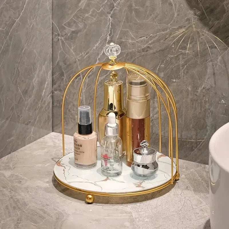 Multi Layer Makeup Organizer In Metal Bird Cage Shape