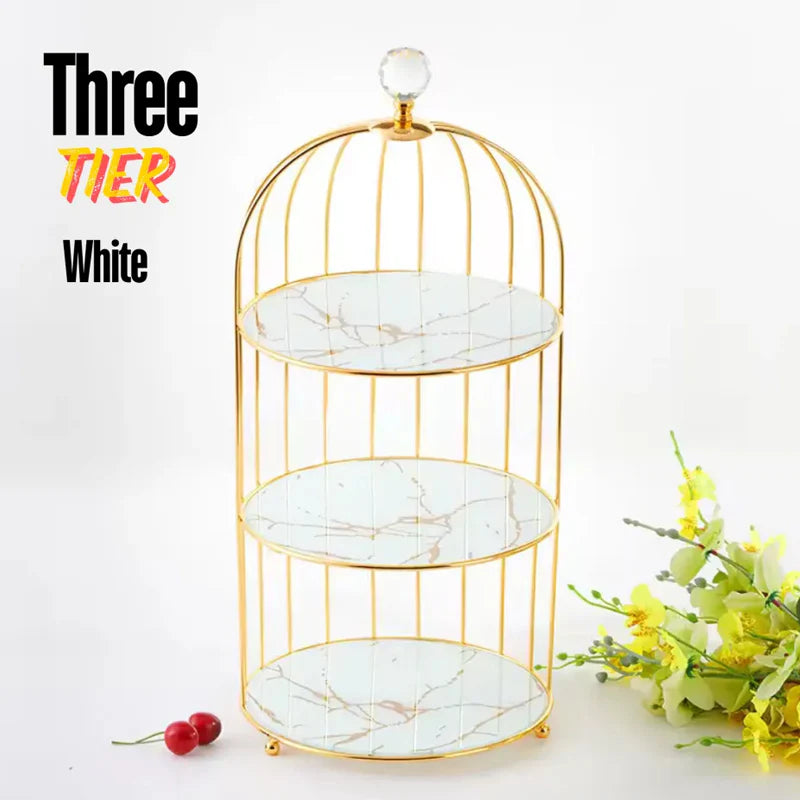 Multi Layer Makeup Organizer In Metal Bird Cage Shape
