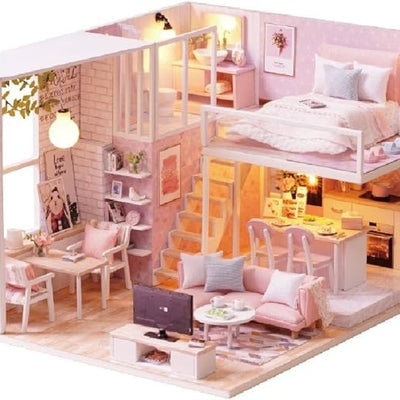 DIY Dollhouse Kit with Furniture and Music Movement