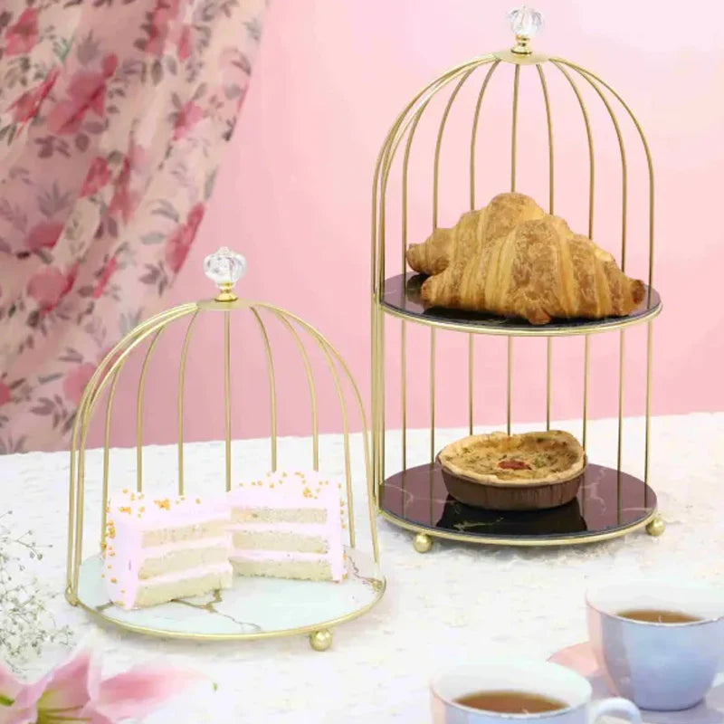 Multi Layer Makeup Organizer In Metal Bird Cage Shape
