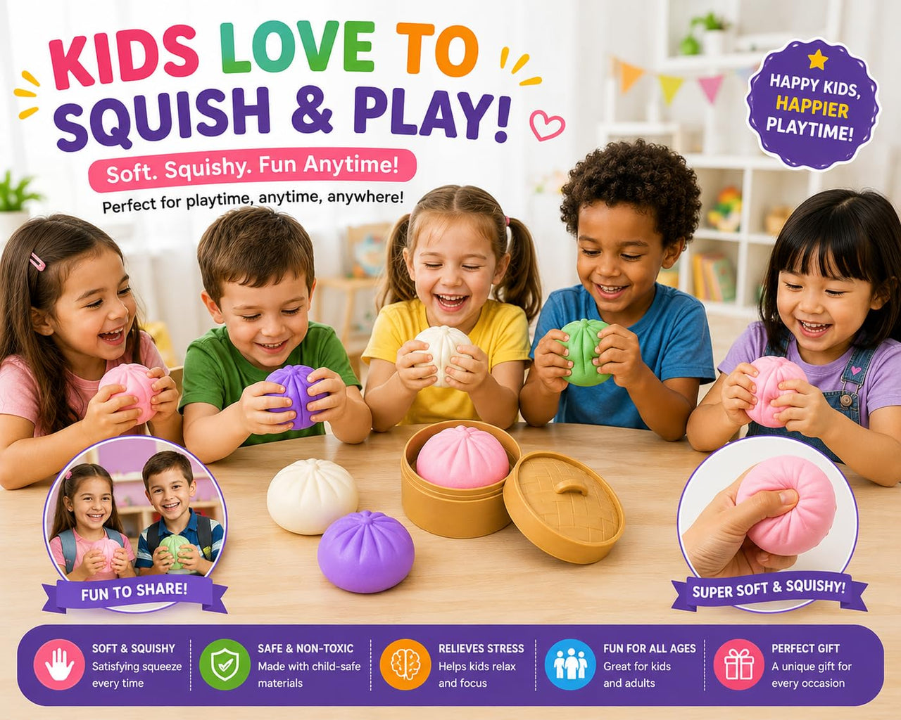 Squishy Dumpling Sensory Fidget Stress Ball (1Pcs)