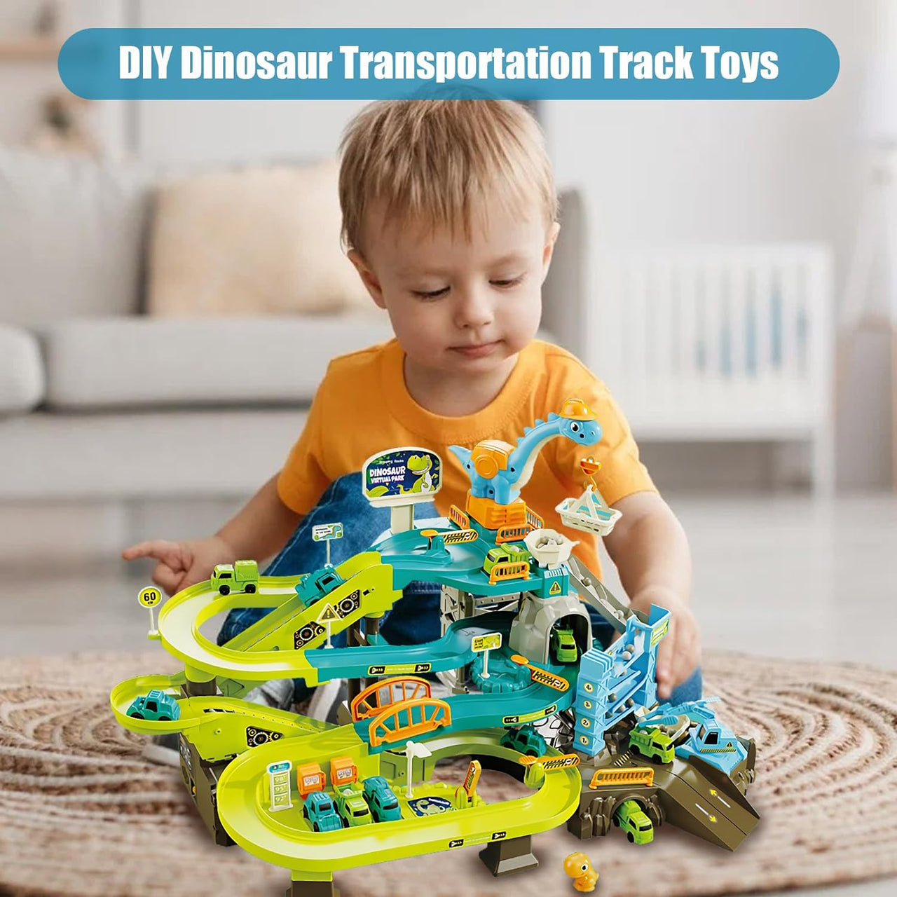 Dinosaur Climbing Hills Rail Car Colorful Track Set