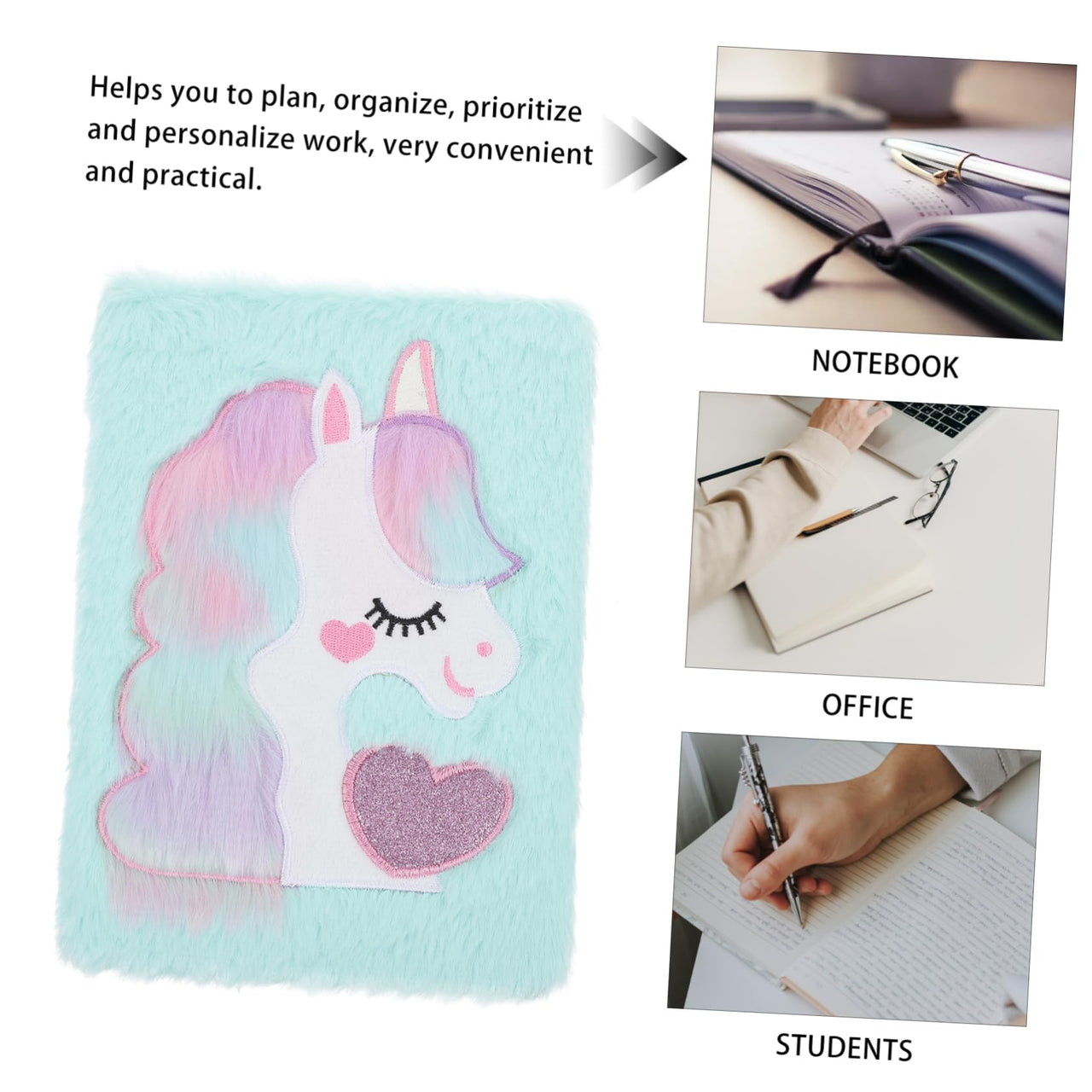 Unicorn Cartoon Plush Cover Notebook