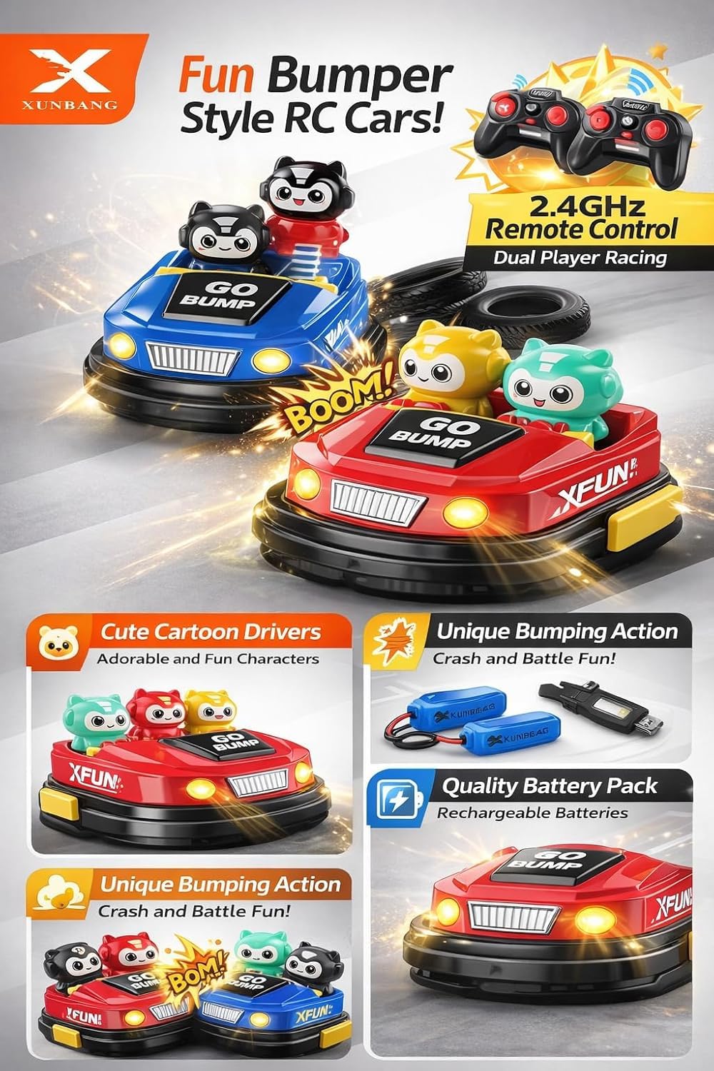 2 Player Bump And Go Remote Control Bumper Car Set