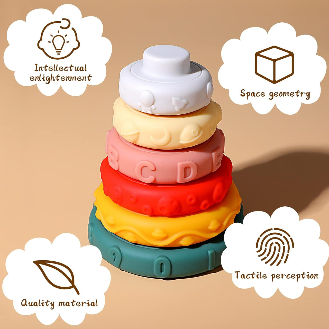 Printed Animal Letters Shape Building Rings Stacker