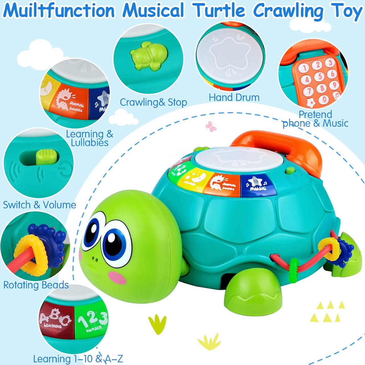 Multifunction Crawling Turtle Phone With Light And Sound