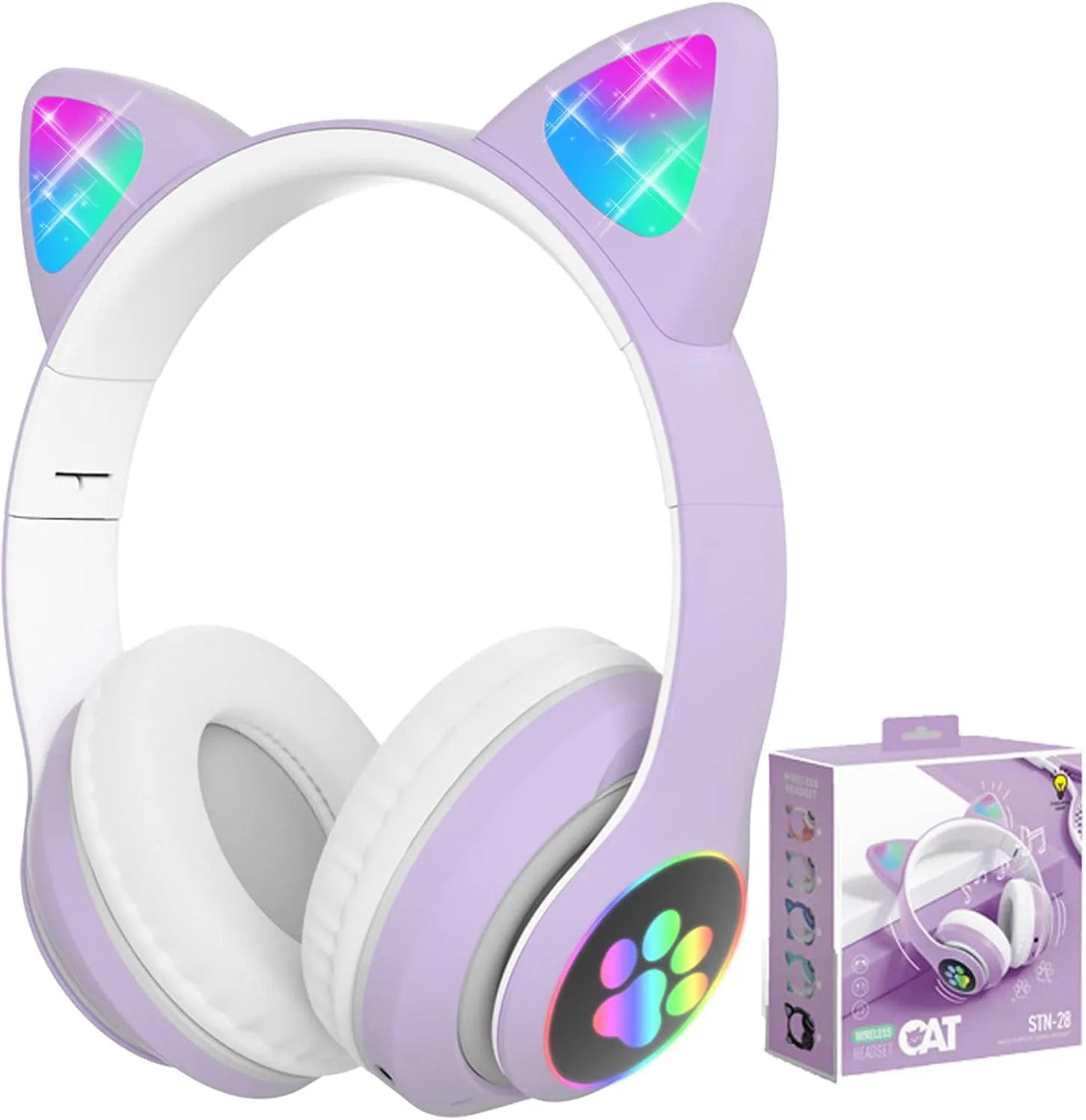 Foldable Bluetooth Cat Headphones With Light