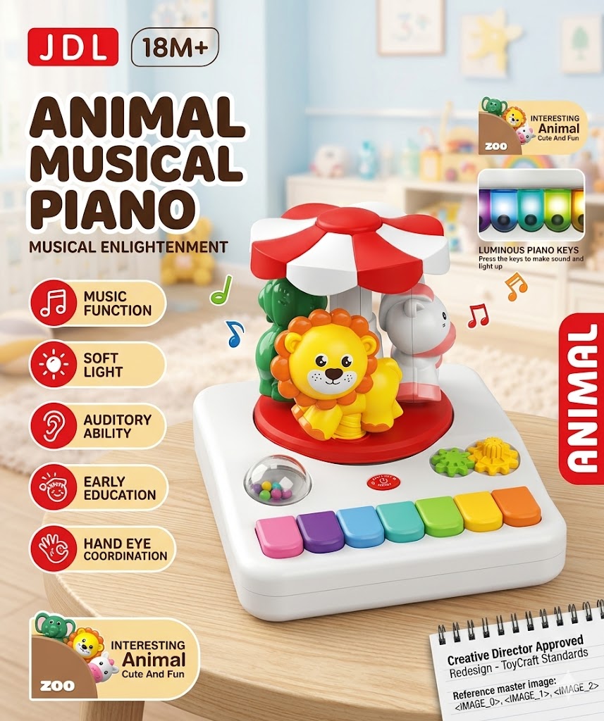 Awesome Animal Musical Piano With Sounds, Luminous Rainbow Keys & Spinning Carousel