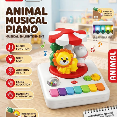 Awesome Animal Musical Piano With Sounds, Luminous Rainbow Keys & Spinning Carousel