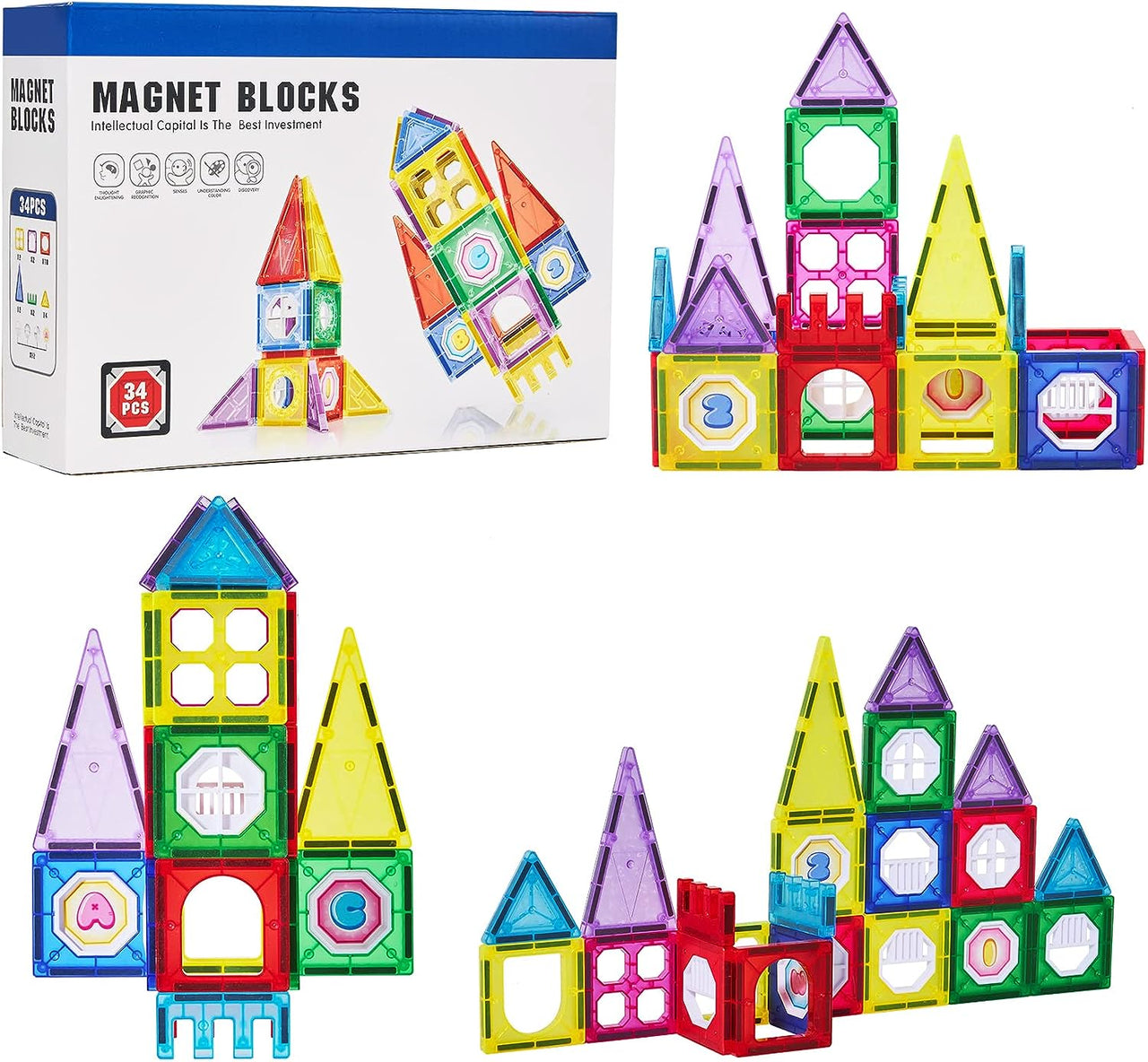 34 PCS 3D Construction Magnetic Building Blocks