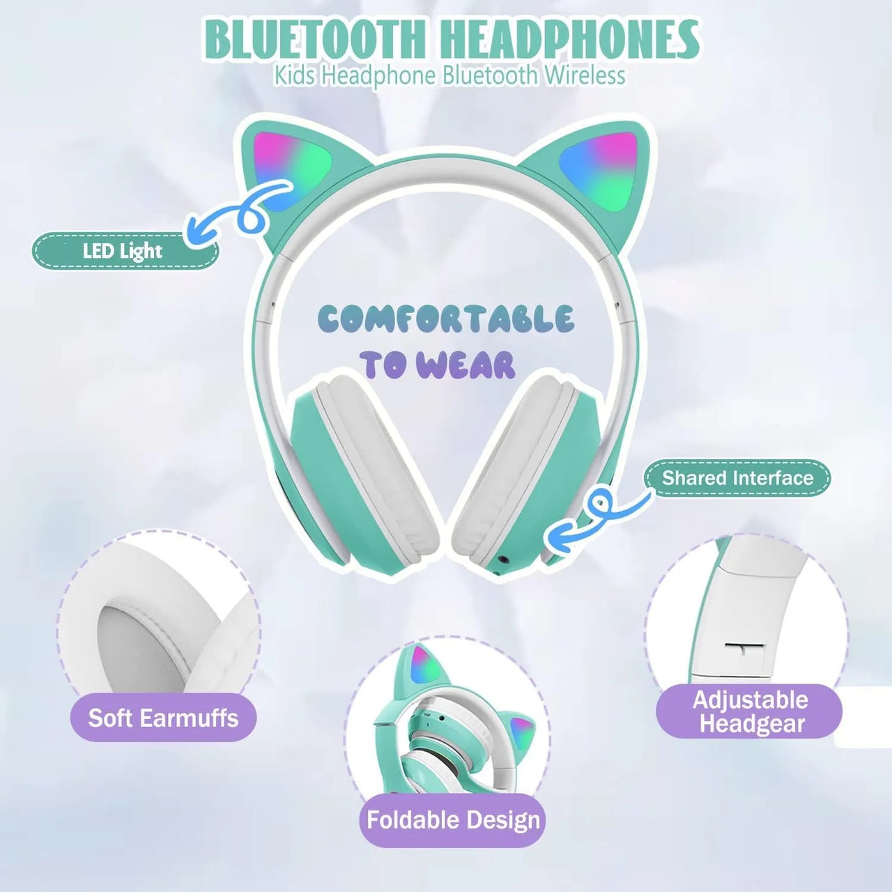 Foldable Bluetooth Cat Headphones With Light