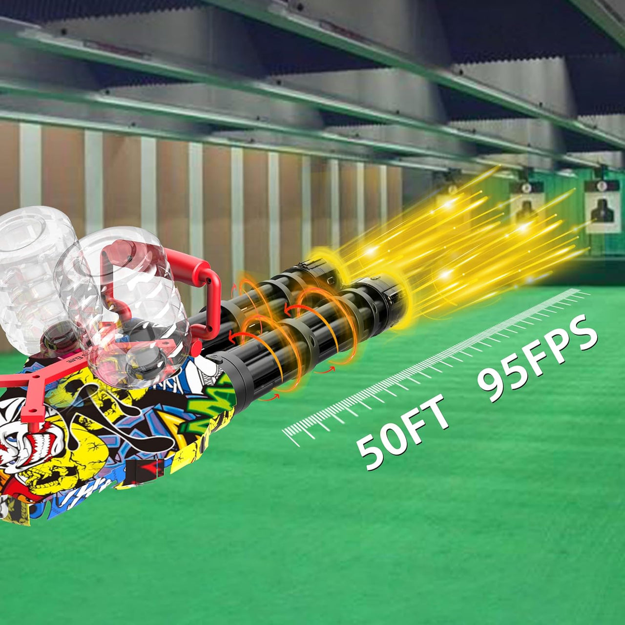 Rotating Barrels Gel Ball Machine Gun With Light