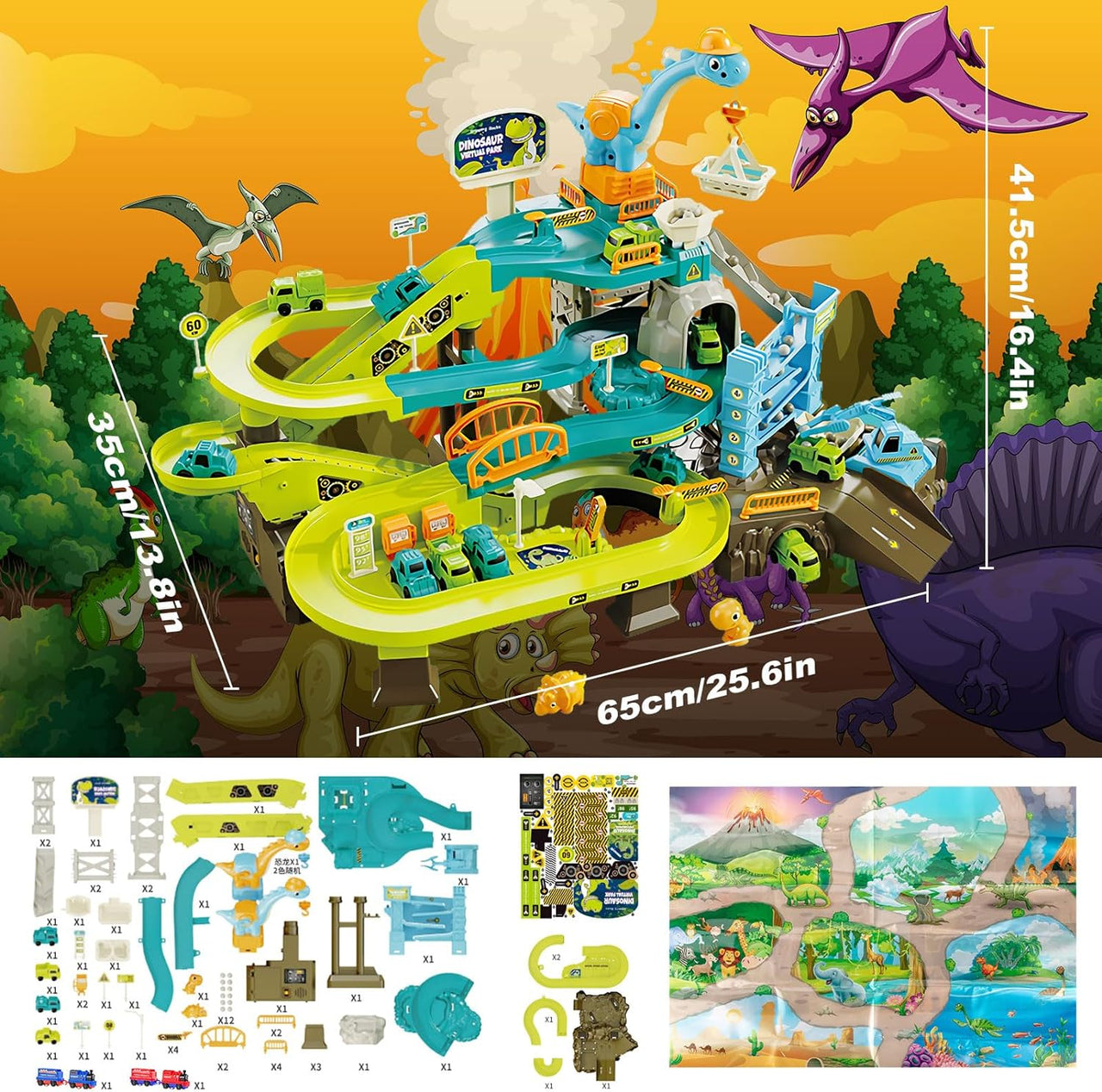 Dinosaur Climbing Hills Rail Car Colorful Track Set