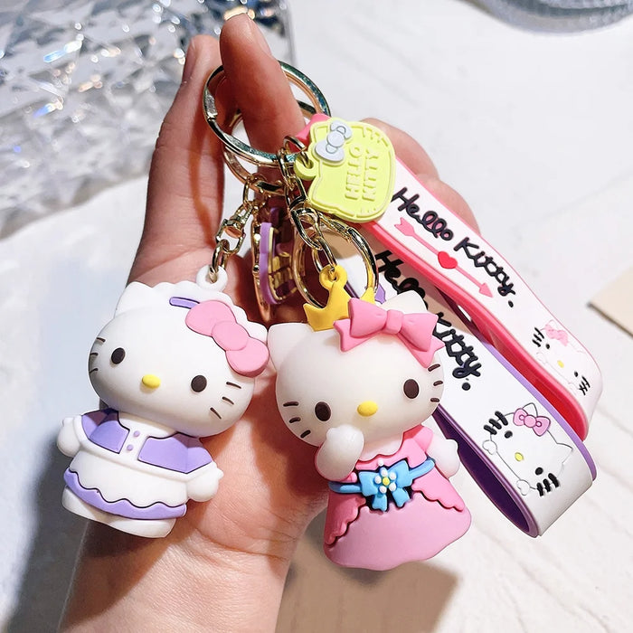 2Pcs Hello Kitty 3D Keychain with Wristband Strap