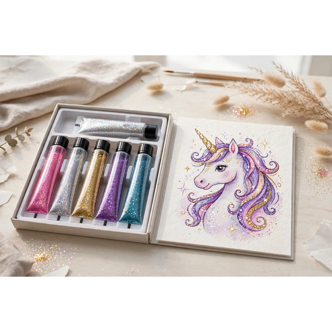TDM Unicorn Glitter Art Set for Kids — in use