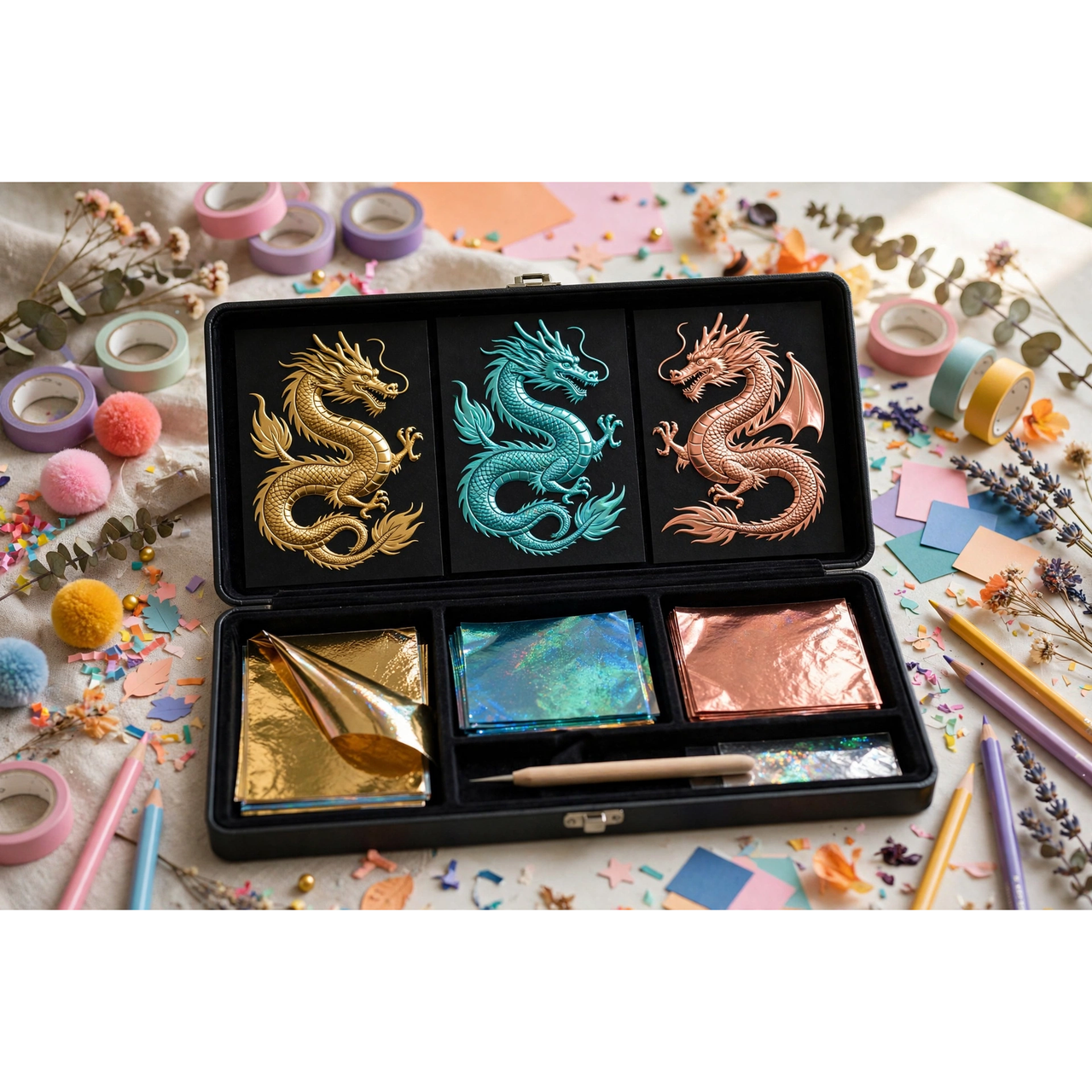 TDM Dragon Foil Art Set for Kids — in use